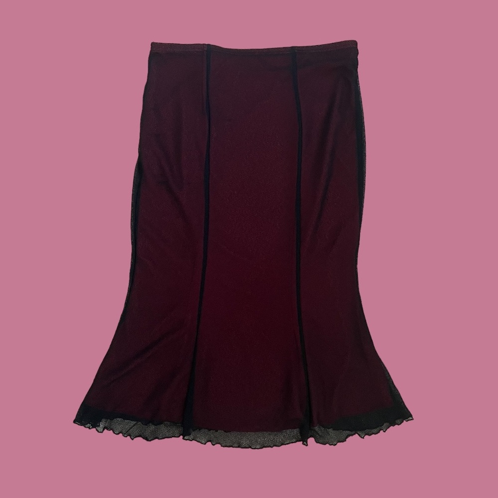90s Red Mesh Layered Midi Skirt